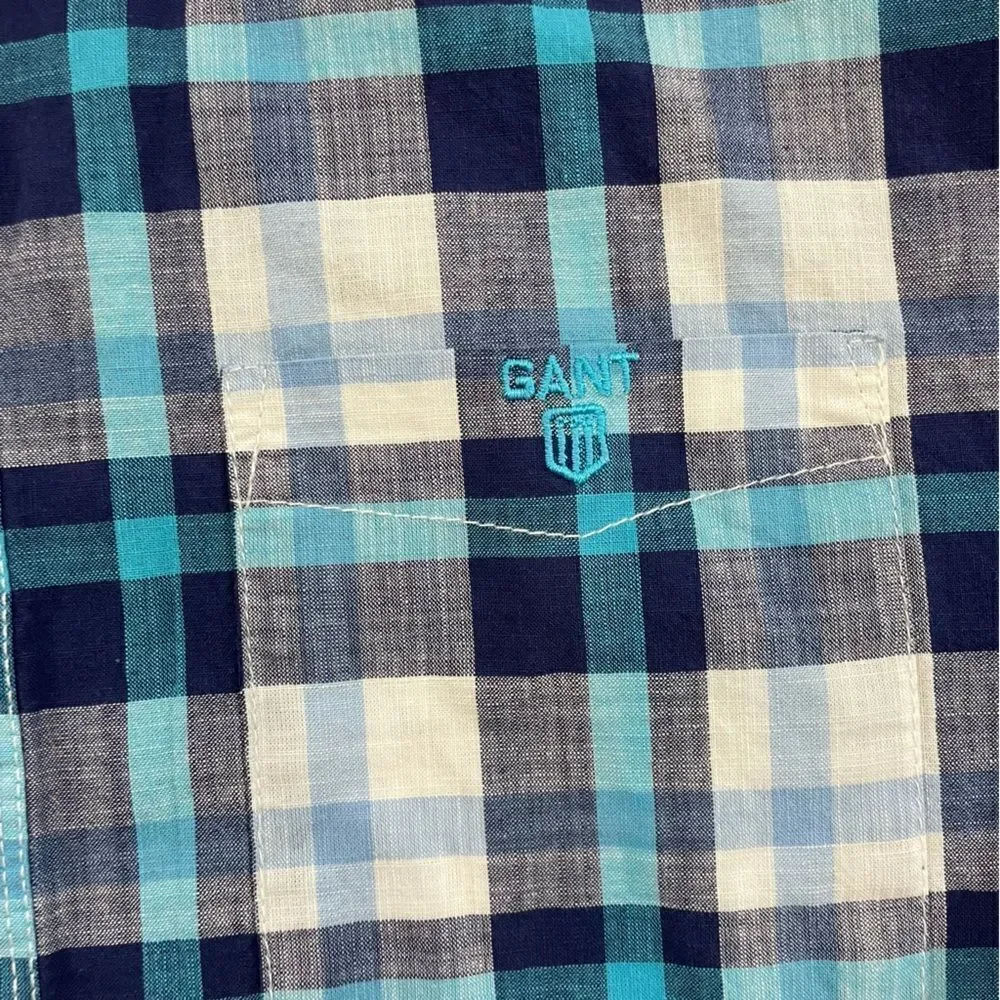 GANT Manor Cord Fitted Blue Plaid Cotton Lightweight Summer Casual Shirt XL - Picture 4 of 6